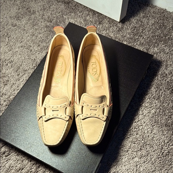 Tod's Cream Suede Loafers with Horsebit Detail